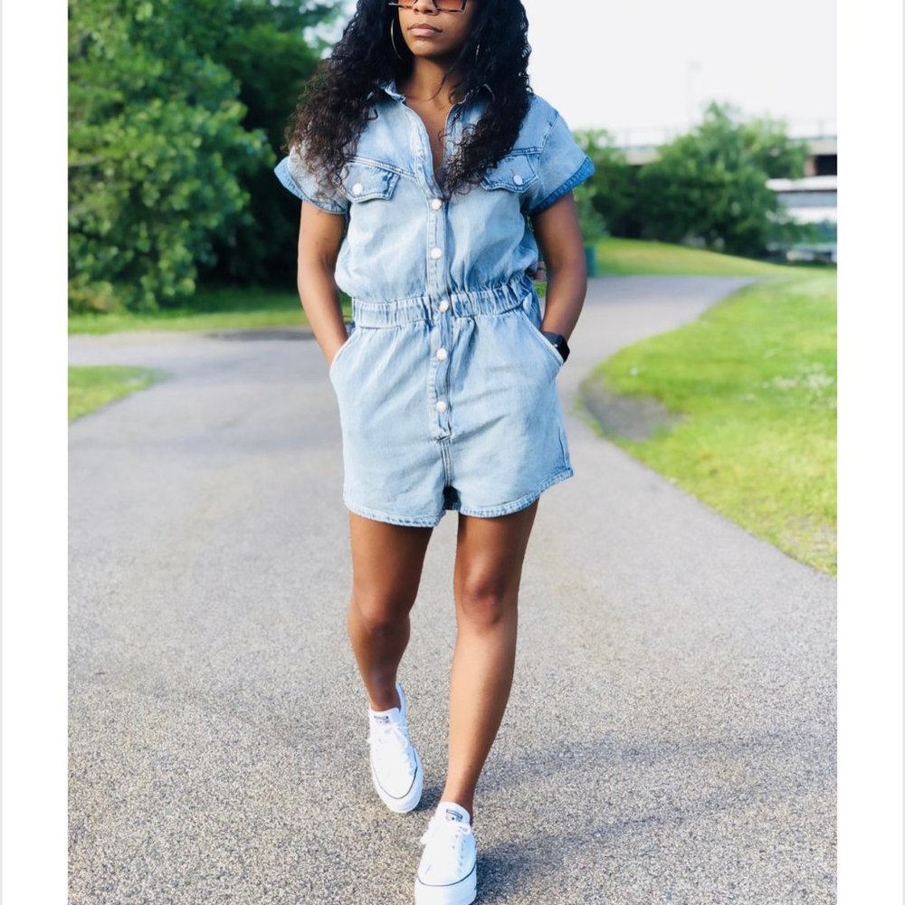Denim Cargo Romper